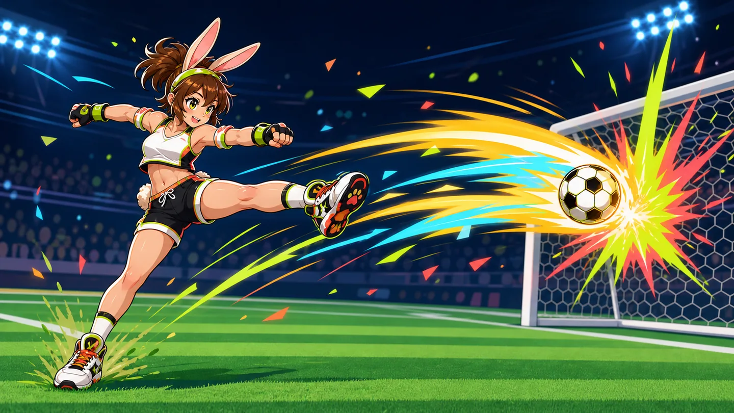 Rina drives a blazing football toward the goal